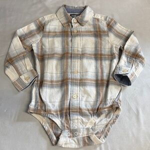 OshKosh B'gosh - Blue and Tan Plaid Onesie Button down shirt